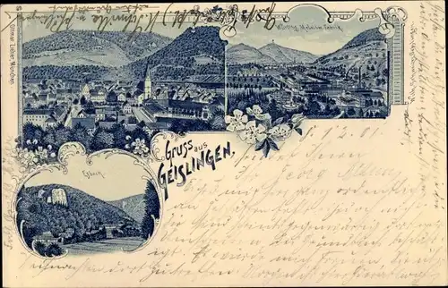 Litho Geislingen an der Steige, Eybach, Metallwarenfabrik, Panorama