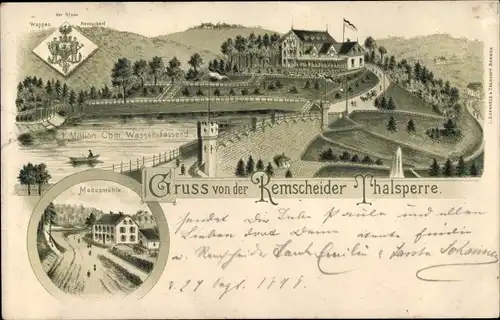Litho Remscheid im Bergischen Land, Talsperre, Mebusmühle