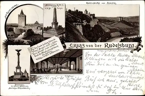 Litho Saaleck Bad Kösen Naumburg Saale, Rudelsburg, Denkmal, Rittersaal