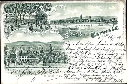 Litho Eltville am Rhein Hessen, Hotel Burg Crass