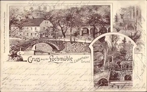 Litho Lohmen im Elbsandsteingebirge, Lochmühle, Liebetaler Grund,