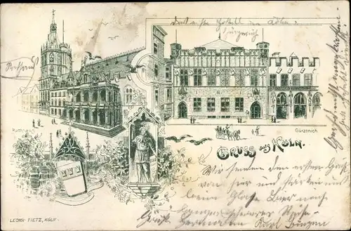 Litho Köln am Rhein, Rathaus, Gürzenich