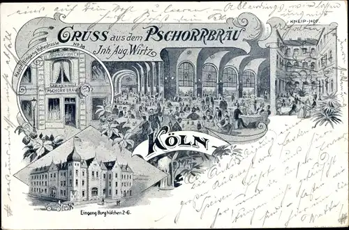 Litho Köln am Rhein, Pschorrbräu, Hohestraße 38, Burghöfchen 2-6, Kneiphof