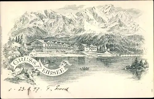 Litho Garmisch Partenkirchen in Oberbayern, Eibsee, Hotel