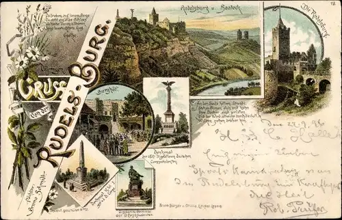 Litho Saaleck Bad Kösen Naumburg Saale, Rudelsburg, Burghof, Denkmal