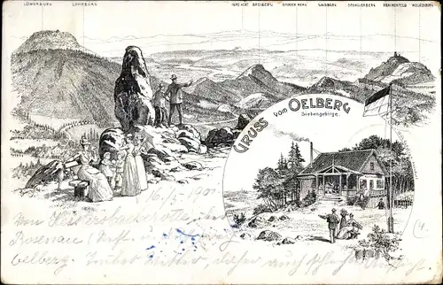 Litho Königswinter am Rhein, Ölberg im Siebengebirge, Löwenburg, Lohrberg