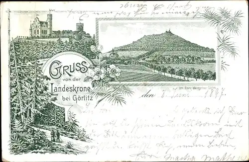 Litho Görlitz in der Lausitz, Landeskrone, Gastwirtschaft