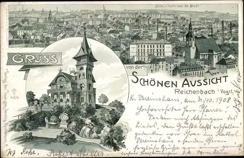 Litho Reichenbach im Vogtland, Zur schönen Aussicht, Stadtpanorama