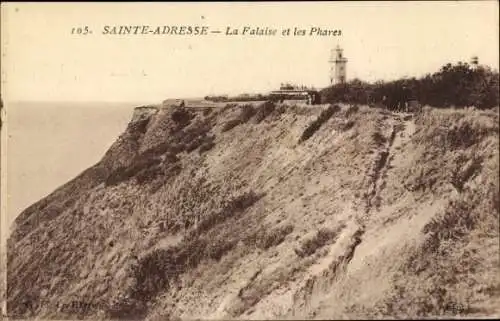 Ak Sainte Adresse Seine Maritime, La Falaise et les Phares