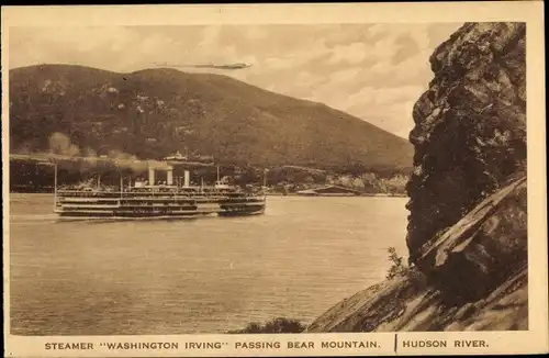 Ak Salondampfer Washington Irving, Steuerbordseite, Hudson River, Bear Mountain