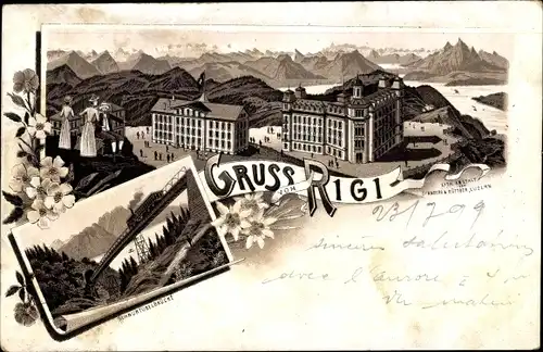 Litho Küssnacht Kt. Schwyz Schweiz, Rigi Kulm, Schnurtobelbrücke