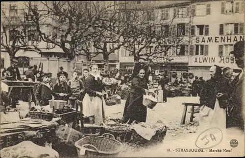 Ak Strasbourg Straßburg Elsass Bas Rhin, Marché Neuf, Samenhandlung