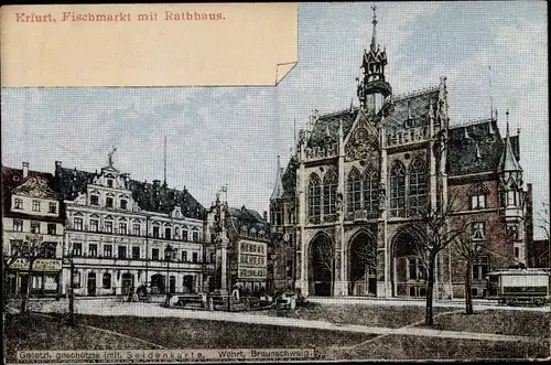 Ak Erfurt in Thüringen, Fischmarkt mit Rathaus