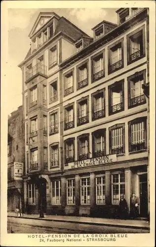 Ak Strasbourg Straßburg Elsass Bas Rhin, Hotel Pension de la Croix Bleue, Faubourg National 24