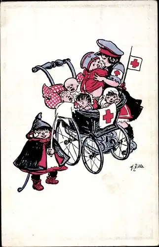 Künstler Ak Zille, Heinrich, Kinder, Rotes Kreuz