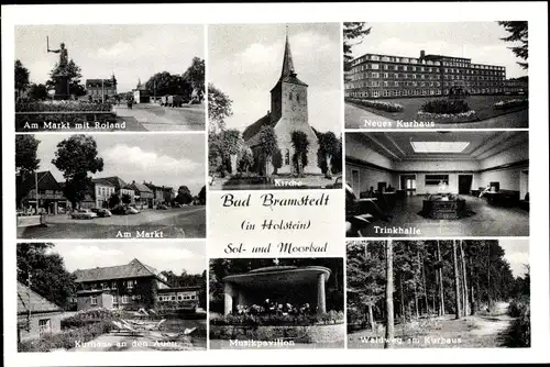 Ak Bad Bramstedt in Schleswig Holstein, Kurhaus, Kirche, Markt, Roland