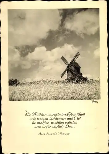 Ak Windmühle, Gedicht von Karl Leopold Mayer, Die Mühlen wurzeln im Erdenschoß