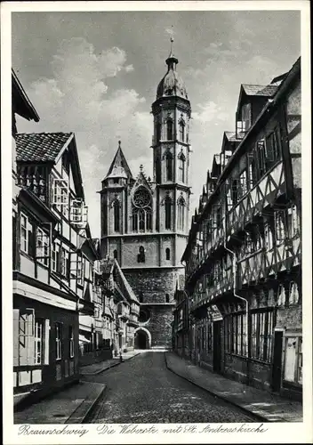 Ak Braunschweig in Niedersachsen, Blick in die Weberstraße mit St. Andreaskirche