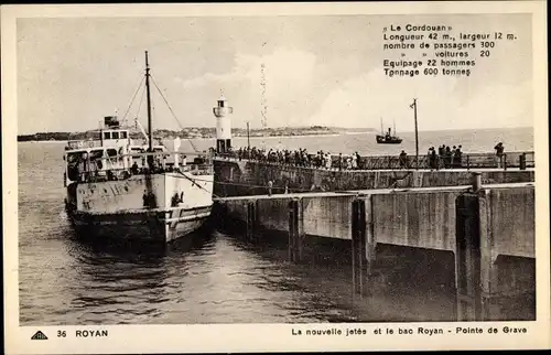 Ak Royan Charente Maritime, La nouvelle jetée et le bac Royan, Pointe de Grave, Le Cordouan