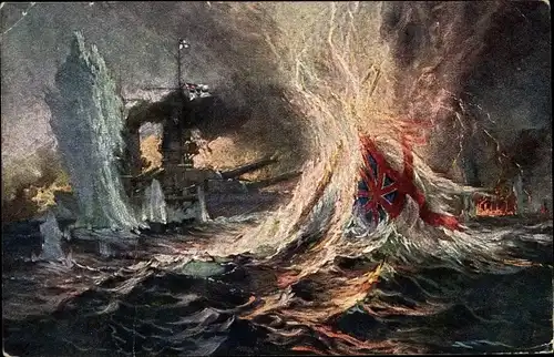 Künstler Ak Bohrdt, Hans, Deutsches Kriegsschiff nimmt britisches Kriegsschiff unter Beschuss