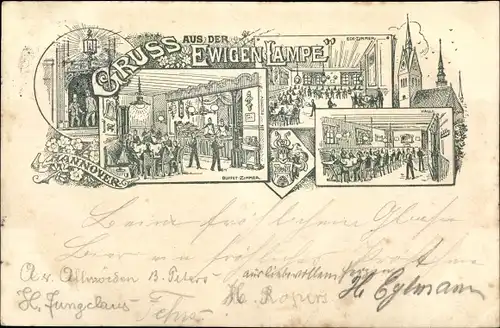 Litho Hannover in Niedersachsen, Gruß aus der Ewigen Lampe
