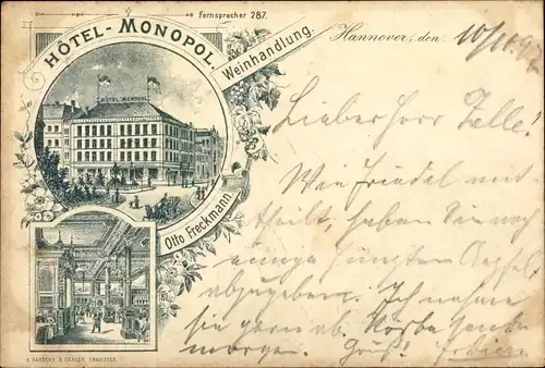 Litho Hannover in Niedersachsen, Hotel Monopol, Weinhandlung