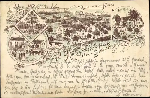 Vorläufer Litho Hartha Hintergersdorf Tharandt im Erzgebirge, Gasthof, Bad, Villa Clada,Villa Helene