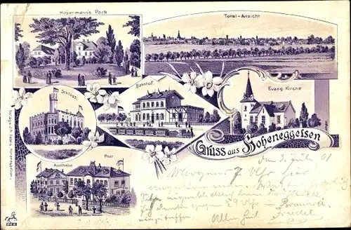 Litho Hoheneggelsen Söhlde in Niedersachsen, Hoyermann's Park, Ev. Kirche, Bahnhof