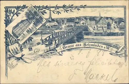 Litho Holzminden in Niedersachsen, Ortschaft, Brücke