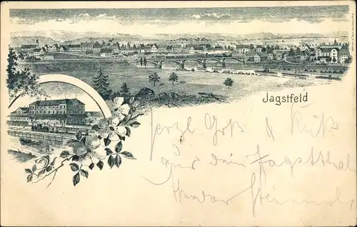 Litho Jagstfeld Bad Friedrichshall Landkreis Heilbronn, Ortschaft, Bahnhof