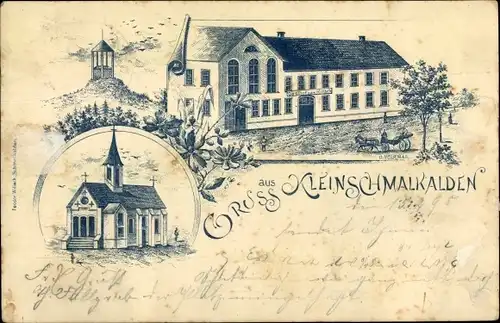 Litho Kleinschmalkalden Floh Seligenthal Thüringen, Kirche, Gasthof zum Hirsch