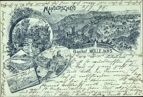 Vorläufer Litho Manderscheid in der Eifel Rheinland Pfalz, Horngraben, Gasthof Müllejans