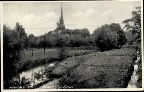 Ak Rellingen in Schleswig Holstein, Partie bei der Kirche, Fluss