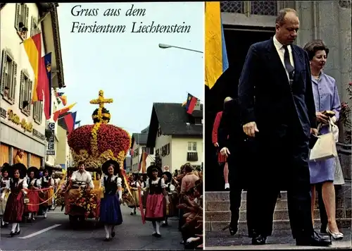 Ak Vaduz Liechtenstein, Fürst Franz Josef II., Fürstin Gina, Fürstenkrone, Trachten