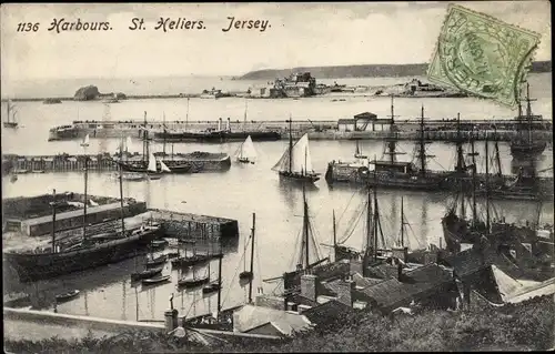 Ak Saint Helier Jersey, Harbours, Blick über den Hafen