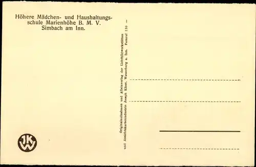 Ak Simbach am Inn in Niederbayern, Höhere Mädchen und Haushaltungsschule Marienhöhe