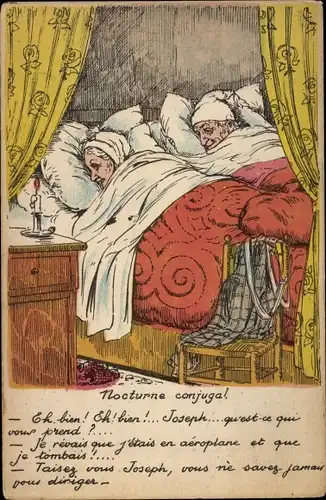 Künstler Ak Nocturne conjugal, Altes Ehepaar im Bett