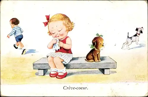 Künstler Ak Wills, John, Creve coeur, weinendes Mädchen auf einer Bank
