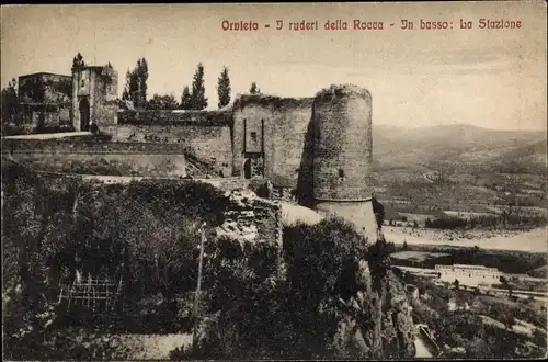 Ak Orvieto Umbria, I ruderi della Rocca, In basso, La Stazione