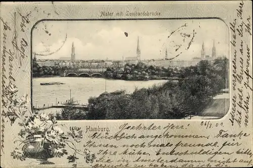 Ak Hamburg, Alster mit Lombardsbrücke, Panorama