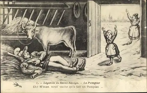 Künstler Ak Légende de Saint Saugle, Le Pompier