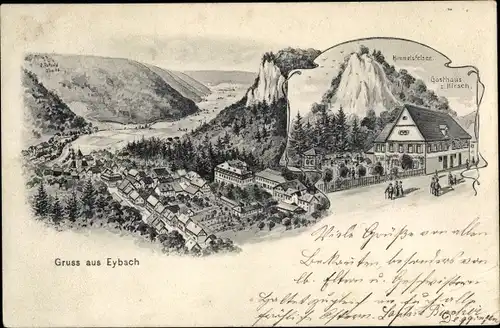Ak Eybach Geislingen an der Steige, Panorama vom Ort, Talblick, Himmelsfelsen, Gasthaus z. Hirsch