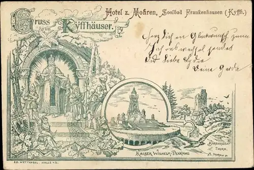 Litho Bad Kyffhäuserland Thüringen, Kaiser Wilhelm Denkmal, Barbarossaturm, Hotel zum Mohren