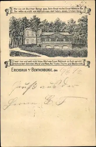 Litho Benthe Ronnenberg Niedersachsen, Gasthaus Erichsruh, Totalansicht, Waldrand, Vers