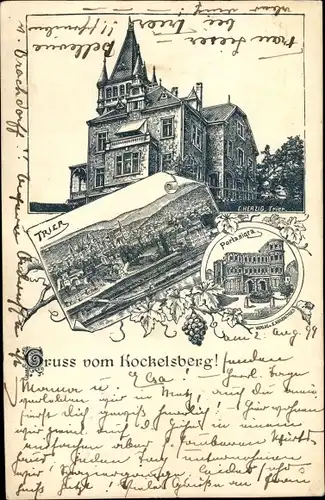 Litho Trier in Rheinland Pfalz, Hotel Kockelsberg, Totalansicht, Totalansicht der Stadt, Porta Nigra