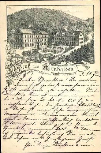 Vorläufer Litho Teningen im Schwarzwald, Luftkurort Kirnhalden, Gebäude, Parkanlage, Hügel