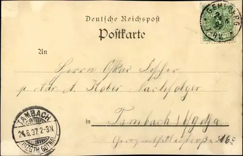 Litho Mönchhof Elgersburg Thüringen, Häuserpartie, Waldrand, Hirsch