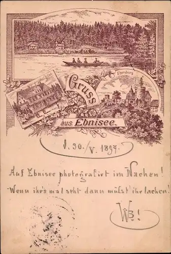 Litho Ebnisee Kaisersbach Baden Württemberg, Uferpartie, Ruderboot, Hôtel, Ebersburg