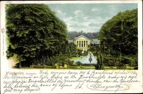 Ak Wiesbaden in Hessen, Kurhaus, Springbrunnen