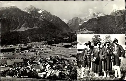 Ak Kötschach Mauthen in Kärnten, Panorama, Leute in Tracht